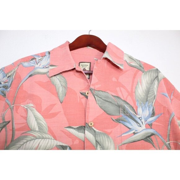 Jamaica Jaxx Tropical Silk Shirt Men's M Gray Pink Button Down Casual Fit Casual - Picture 2 of 11